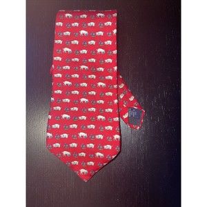 Brooks Brothers red Necktie 100% Silk  Pig & flower Pattern